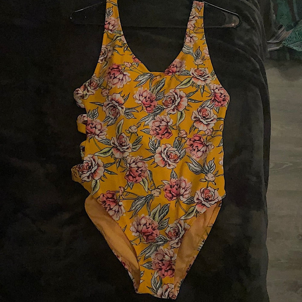 yellow floral one piece bathing suit